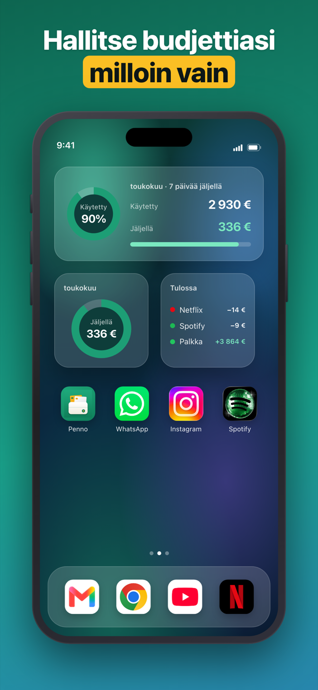 Penno home-screen and lock-screen budget widgets