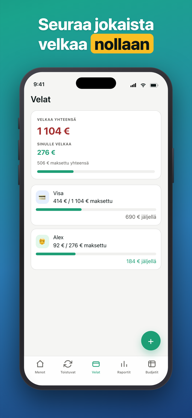 Penno debt tracker with partial payments and notes